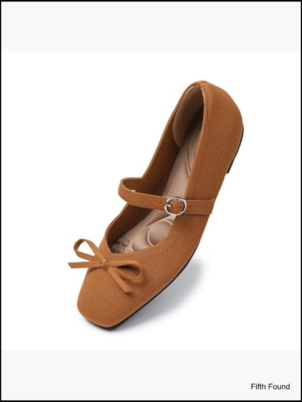 Knit Square Toe Mary Jane Flats with Ankle Strap Washable - Picture 6 of 7